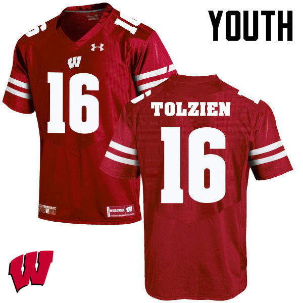 Wisconsin Badgers Youth #16 Scott Tolzien NCAA Under Armour Authentic Red College Stitched Football Jersey BM40E25KU